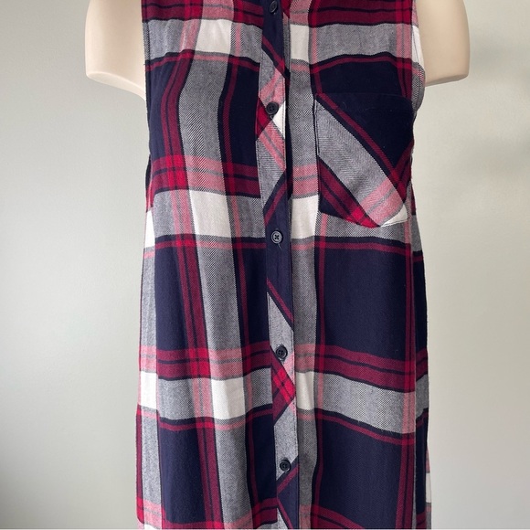 Rails Plaid Sleeveless Tunic Button Down Red Blue Long Longline Maxi Size XS - Picture 5 of 10